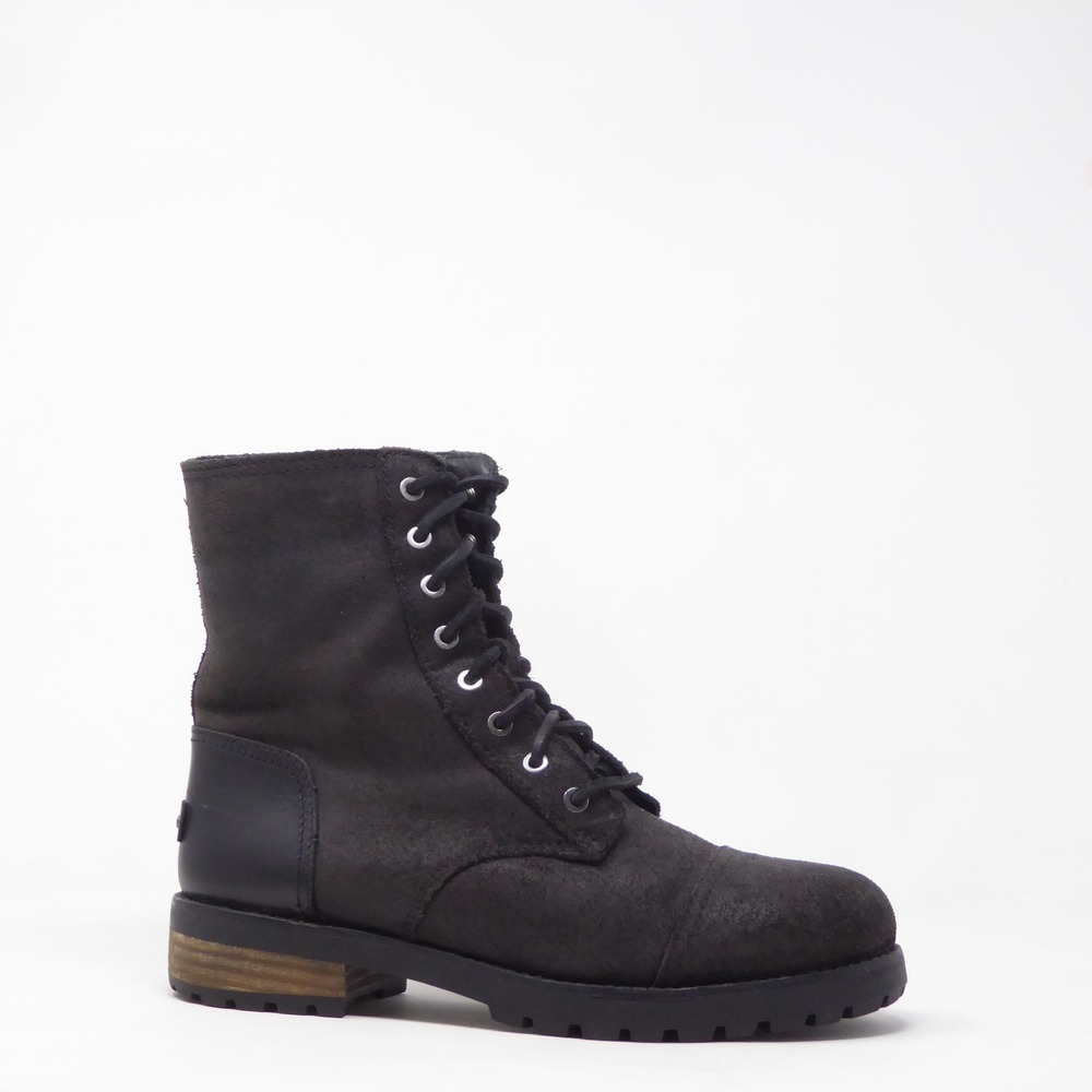 UGG Womens Kilmer II Combat Boots Black Suede Leather Waterproof Lace Up 8